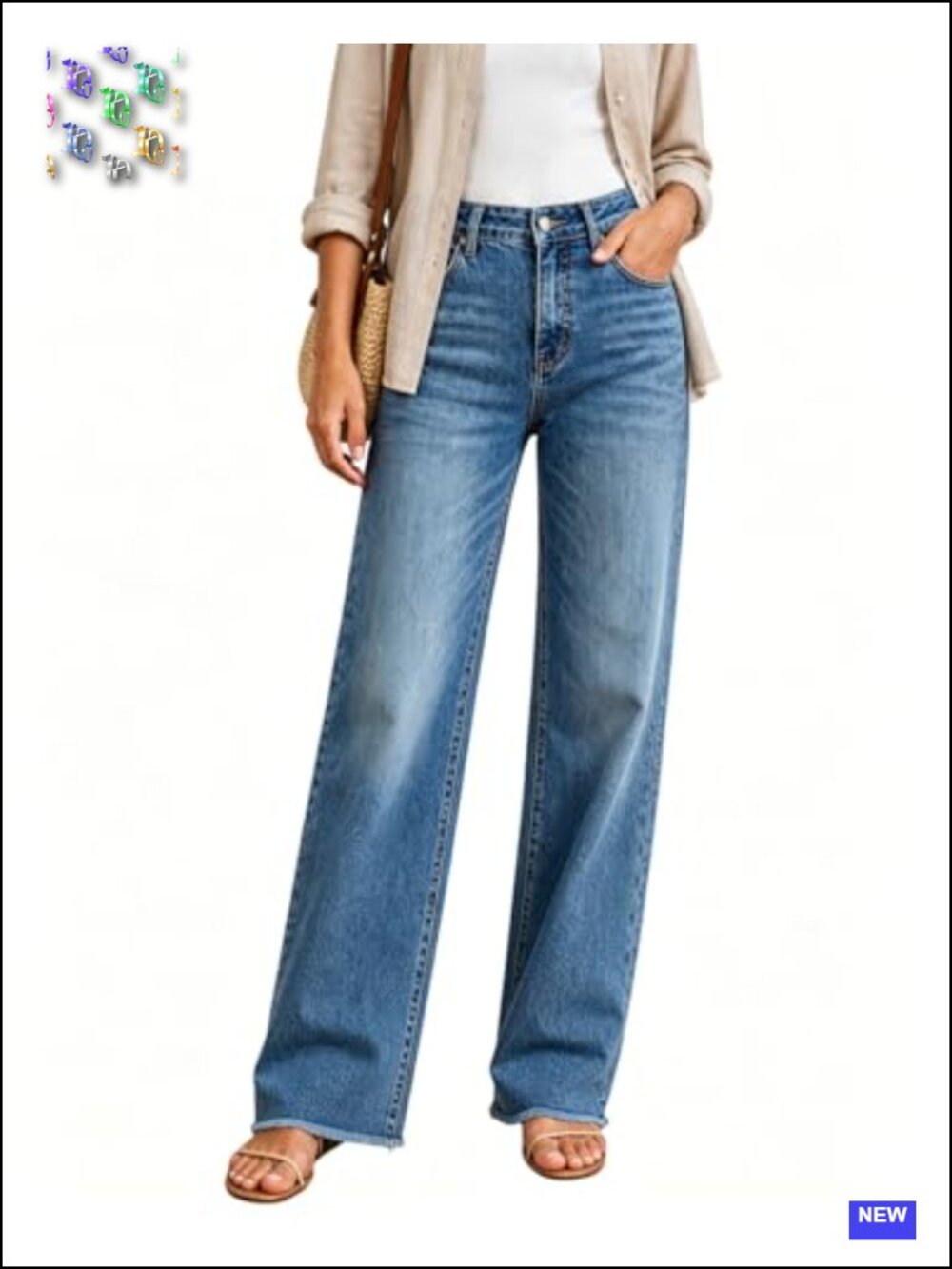 High Waisted Stretchy Straight Leg Loose Fit Tummy Control Raw Hem Denim Jeans